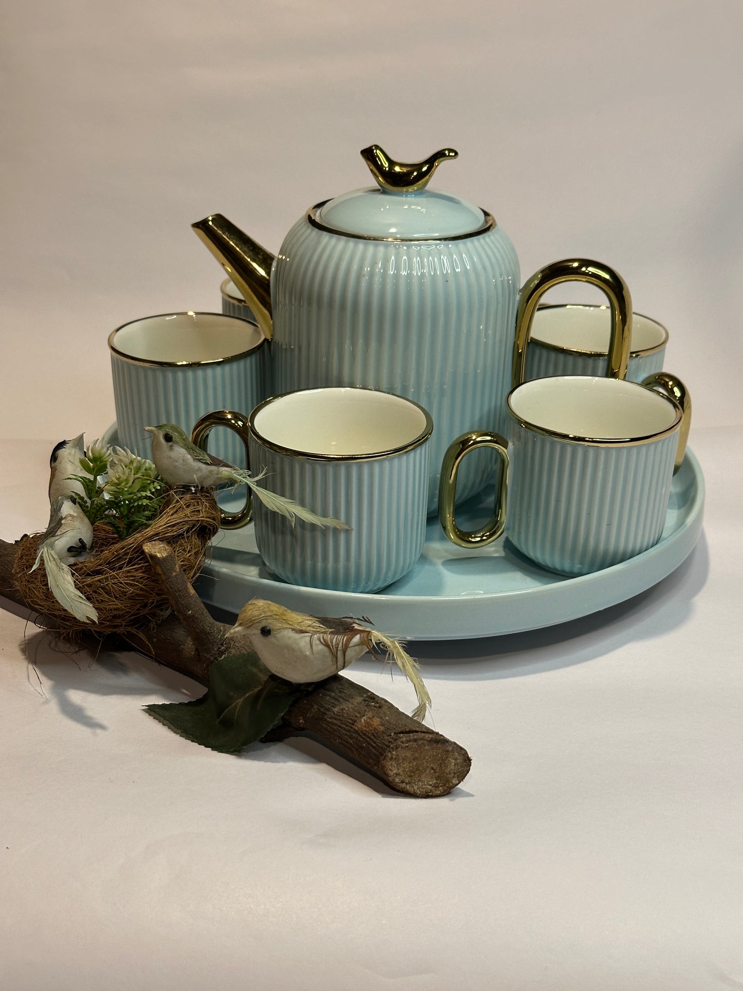 Tea Pot with 6 Cups and a Tray