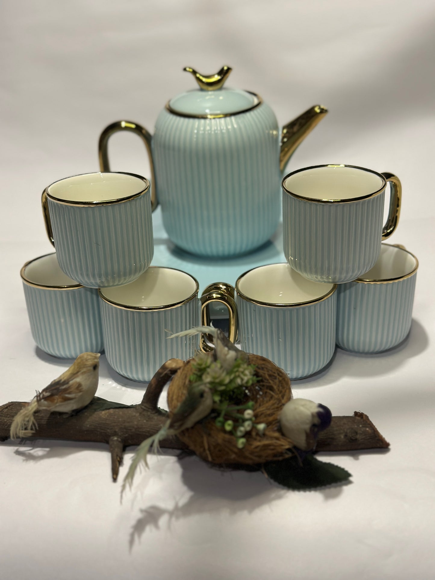 Tea Pot with 6 Cups and a Tray