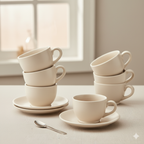 Handcrafted Ceramic Tea & Coffee Cups with Saucers – 180 ml | Set of 2