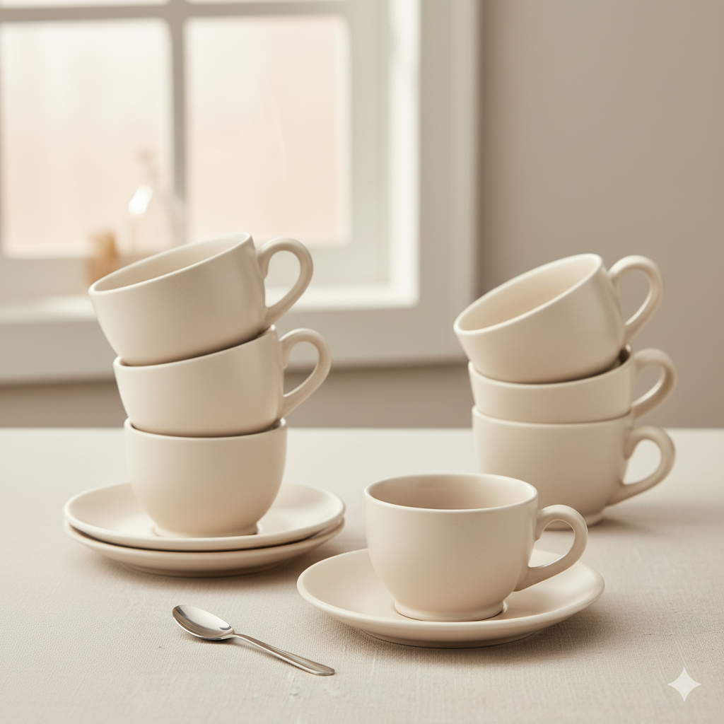 Handcrafted Ceramic Tea & Coffee Cups with Saucers – 180 ml | Set of 2