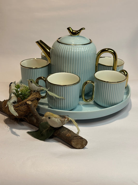 Tea Pot with 6 Cups and a Tray