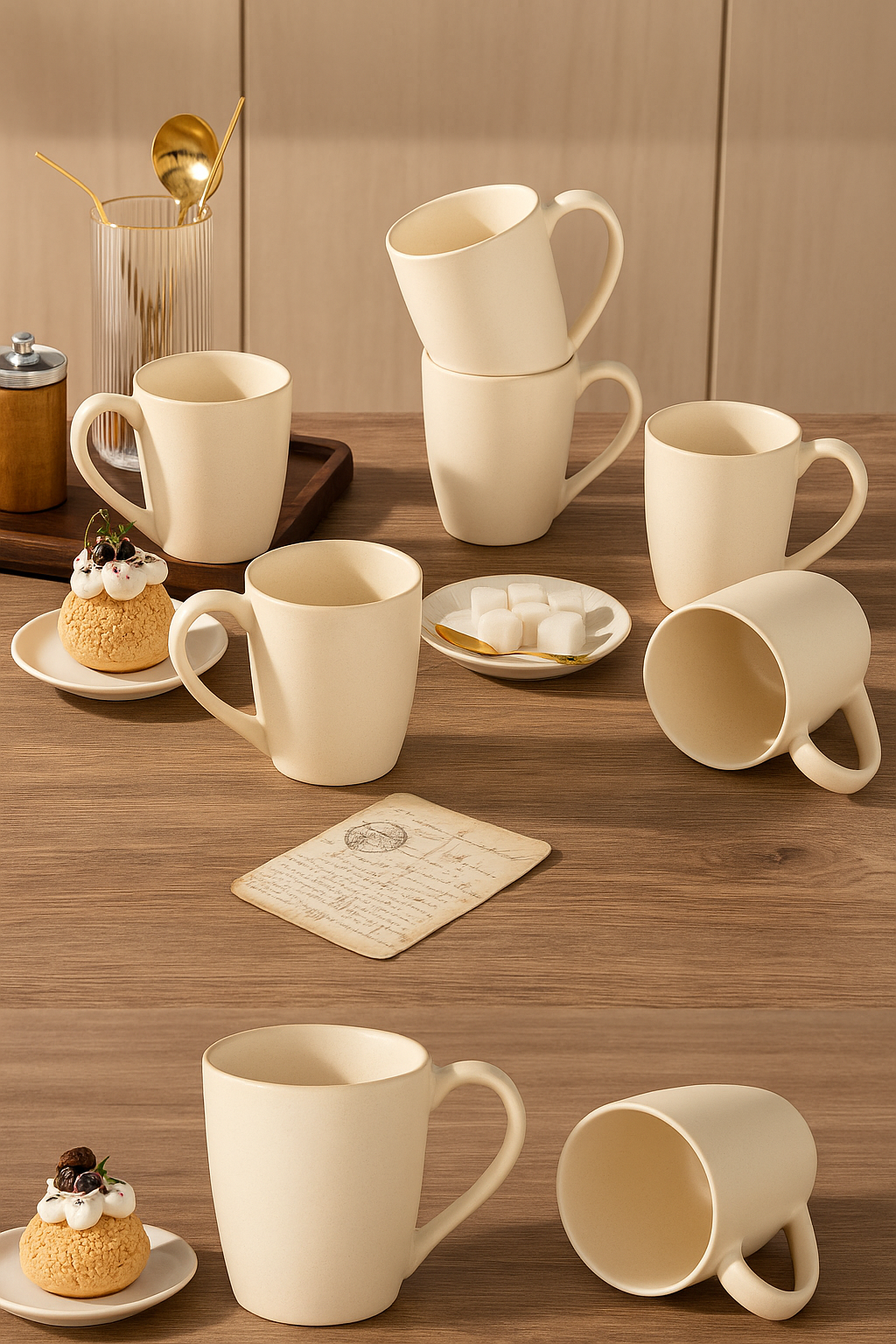 Handcrafted Creamy Beige Ceramic Coffee & Tea Mugs – 350 ml | Set of 2
