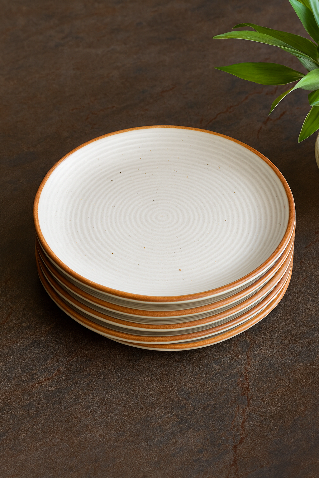 Handcrafted Terracotta Rim Ceramic Dinner Plates – 10.5-inch | Set of 2
