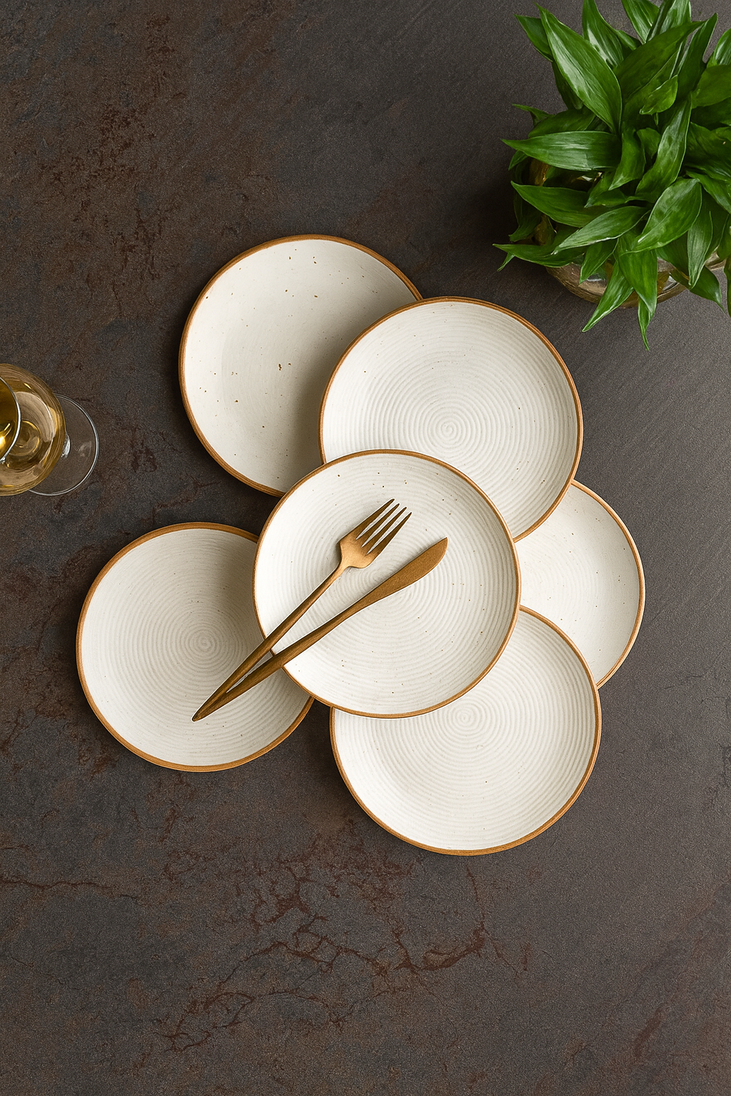Handcrafted Terracotta Rim Ceramic Dinner Plates – 10.5-inch | Set of 2